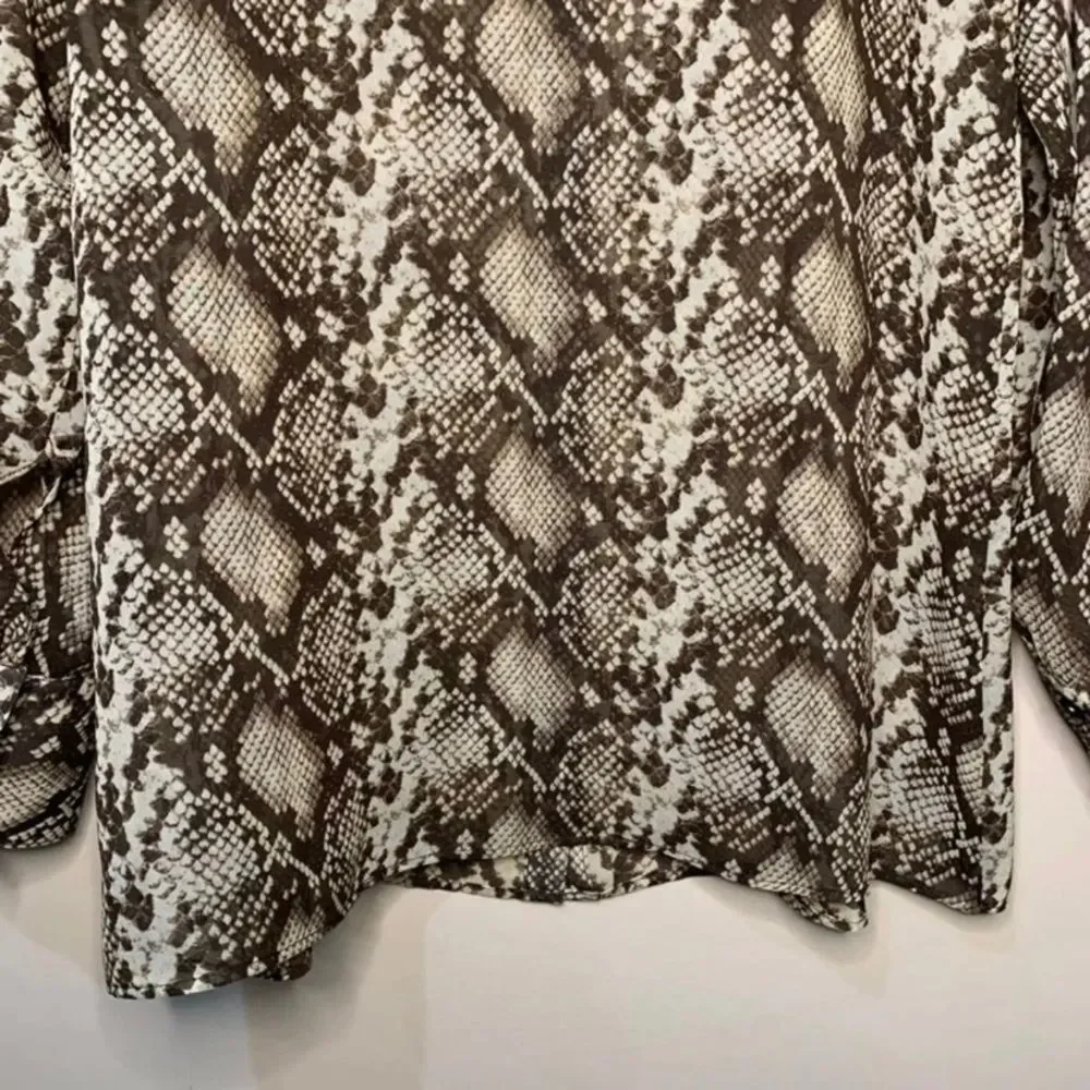 NILI LOTAN Lorena Snake-Print Silk Blouse Long Sleeve Sheer Top Extra Small - Picture 7 of 9